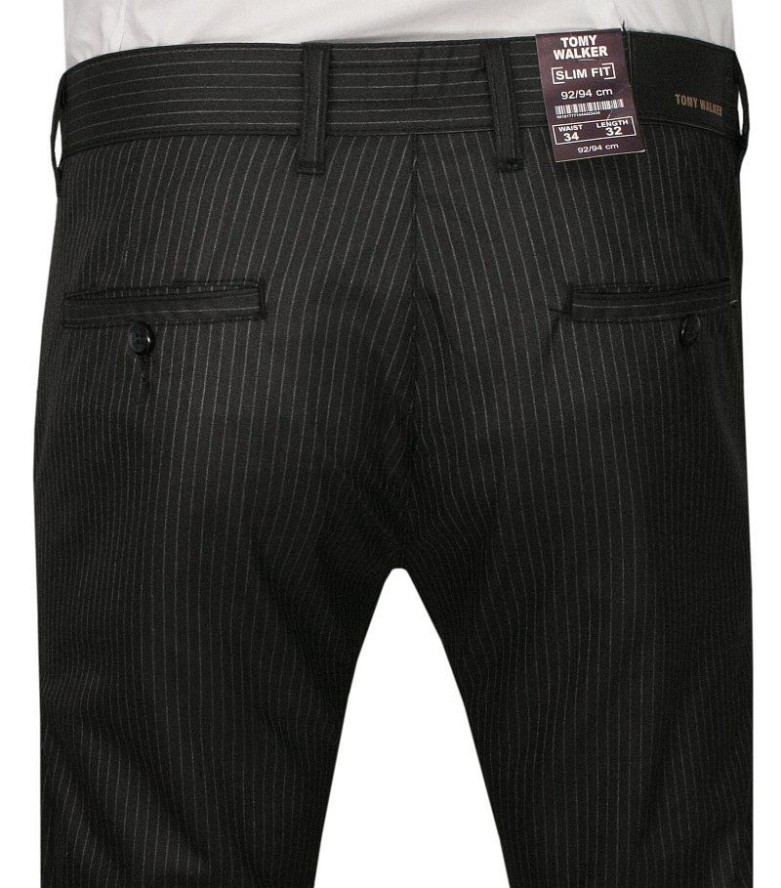 Grafitowe Casualowe Spodnie Męskie -TOMY WALKER- Zwężane, Chinosy, Tłoczony Wzór, w Paski, Slimowane