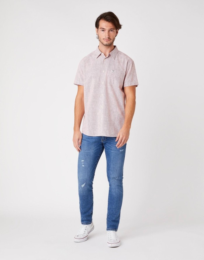 KOSZULA MĘSKA WRANGLER SS 1PKT SHIRT BARN RED W5J6OFXER 112130187