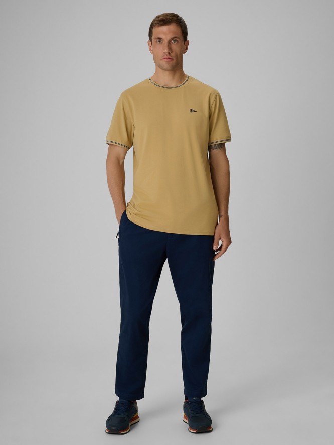 4F T-shirt regular gładki męski - beżowy L