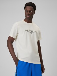 4F T-shirt regular z nadrukiem męski - beżowy L