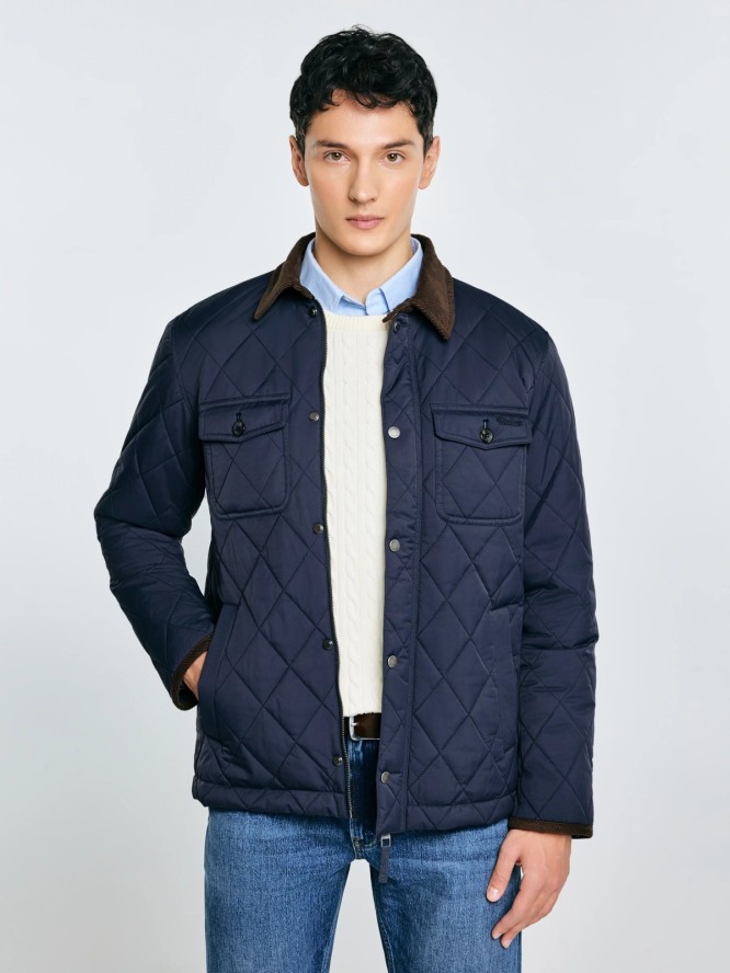 Kurtka męska pikowana ze sztruksowym kołnierzem granatowa Antwan 403