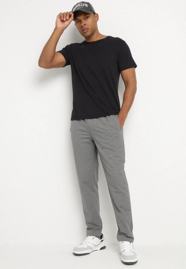 Ciemnoszare Spodnie Dresowe z Gumką i Sznurkiem w Pasie Palaretia
