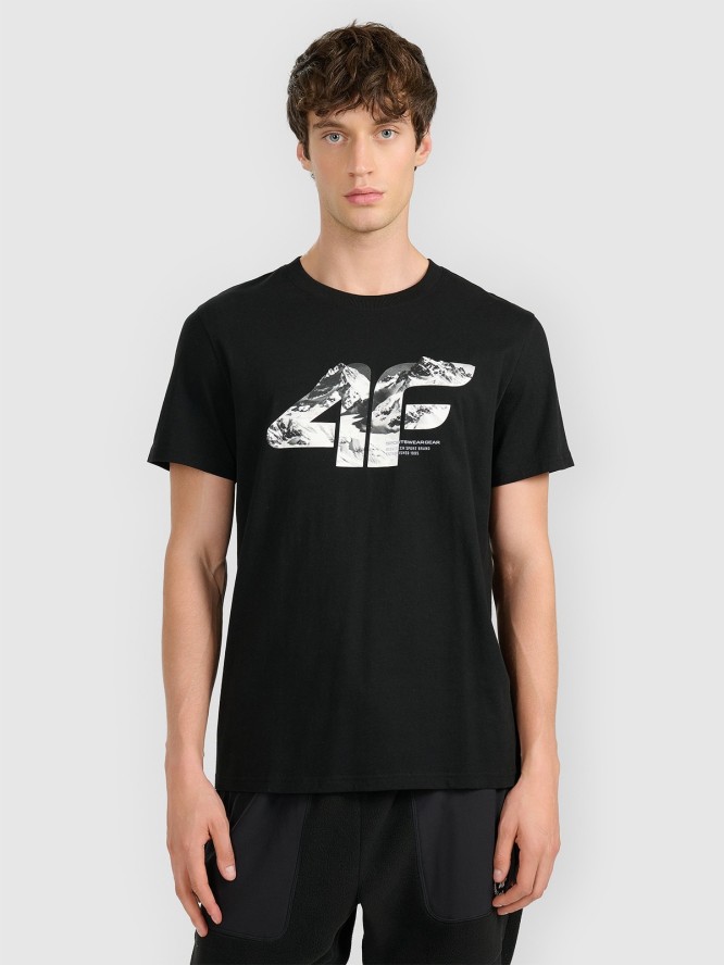 4F T-shirt regular z nadrukiem męski - czarny L