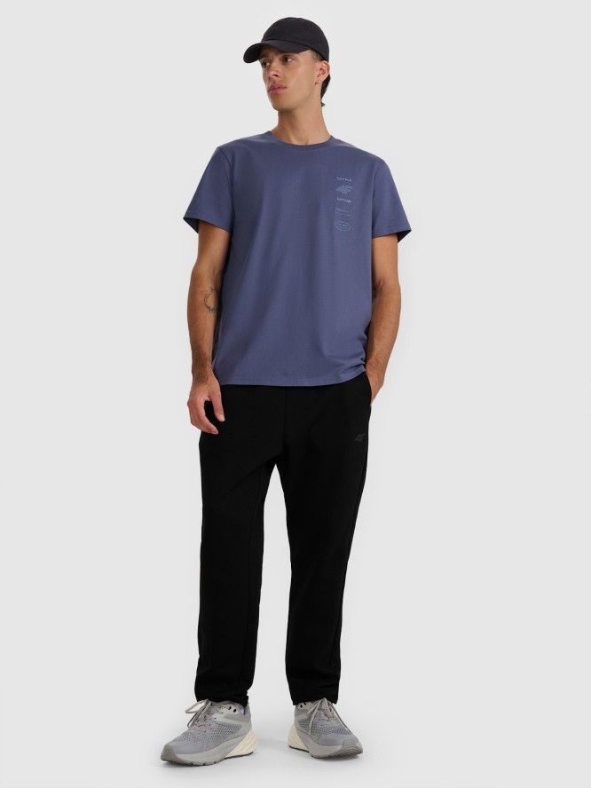 4F T-shirt regular z nadrukiem męski - granatowy XXL