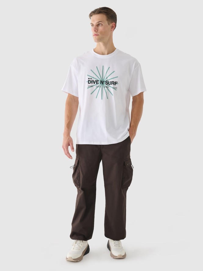 4F T-shirt regular z nadrukiem męski - biały L