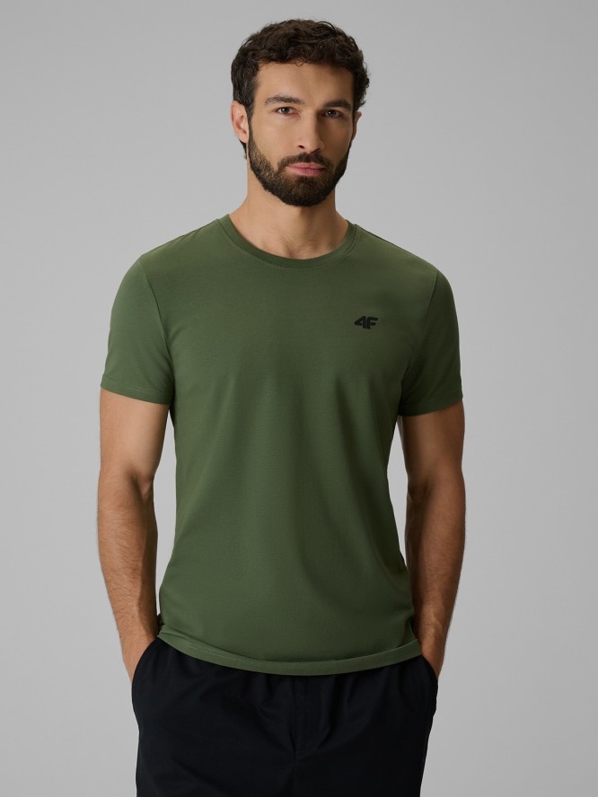 4F T-shirt slim gładki męski - khaki XXL