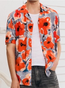 Koszula z wiskozy z motywem kwiatowym - pomarańczowy