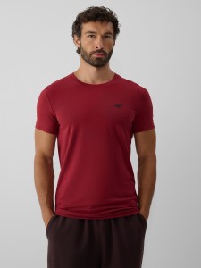 4F T-shirt regular gładki męski - burgundowy M