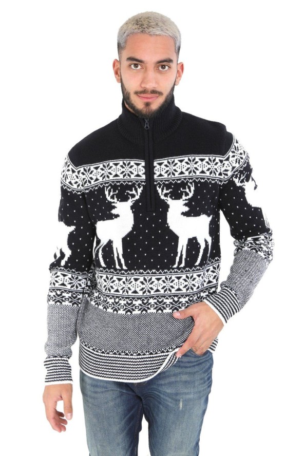 Granatowy Sweter Świąteczny, Norweskie Wzory - Brave Soul