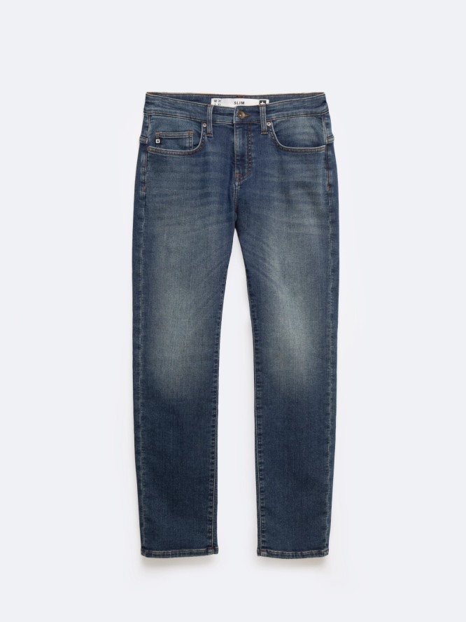 Jeansy męskie dopasowane z przetarciami granatowe Terry 541