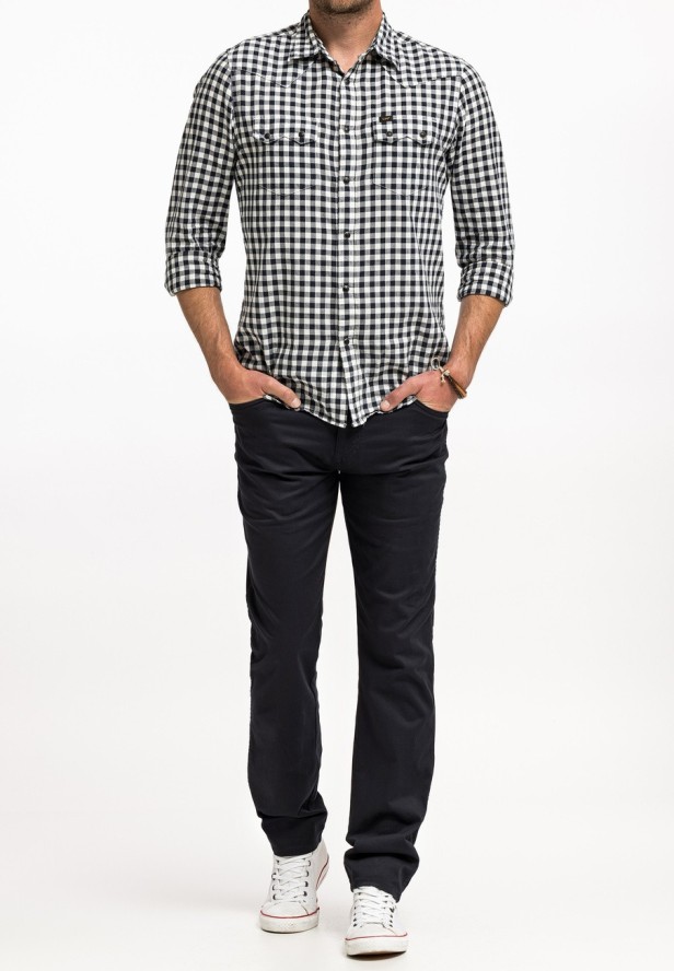 WRANGLER TEXAS SLIM MĘSKIE SPODNIE MATERIAŁOWE DARK NAVY W12SEAXAE 112330702