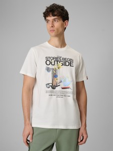 4F T-shirt regular z nadrukiem męski - biały L