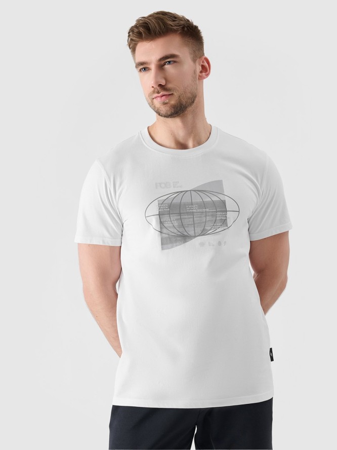 4F T-shirt regular z nadrukiem męski - biały L