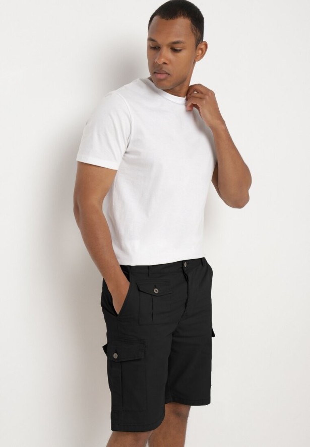 Granatowe Bawełniane Szorty Typu Bojówki z Kieszeniami Zapinanymi na Napy Tiasola