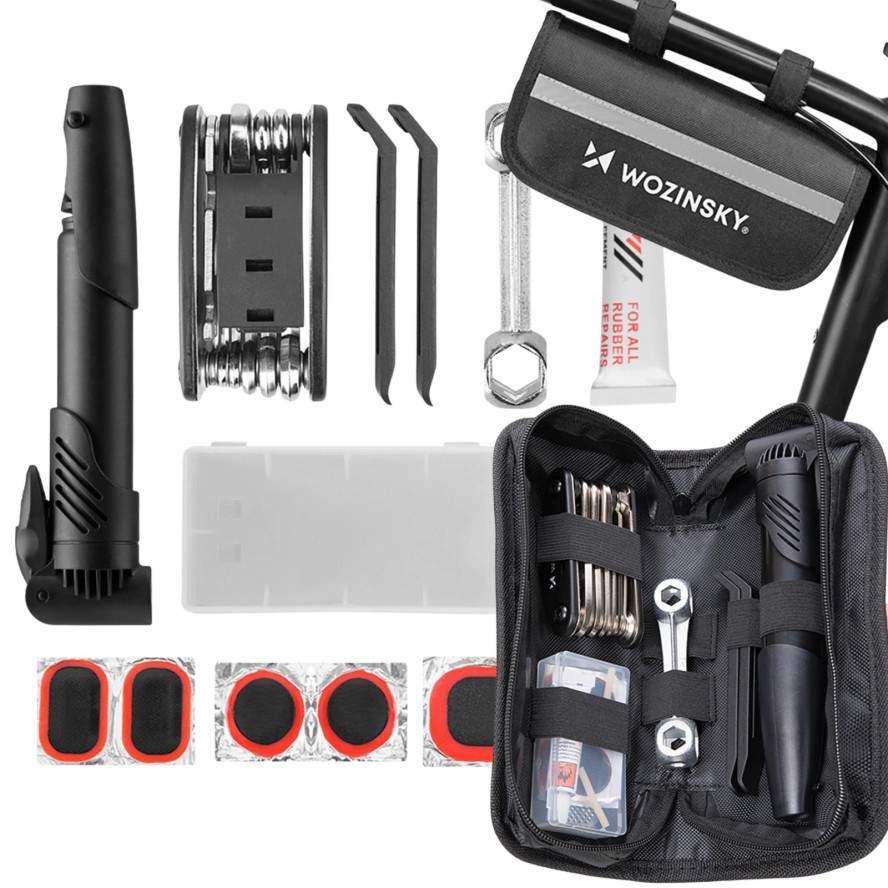 Zestaw narzędzi rowerowych wozinsky – multitool 16w1, pompka, torba