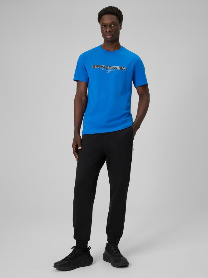 4F T-shirt regular z nadrukiem męski - niebieski XXL