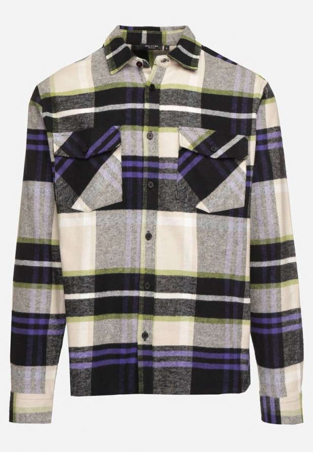 Beżowa Koszula z Bawełny w Kratę Ozdobiona Guzikami Zinniritta