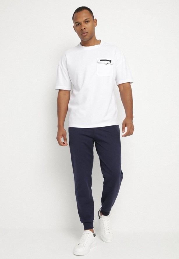 Granatowe Spodnie Dresowe ze Ściągaczami z Bawełną Paladira