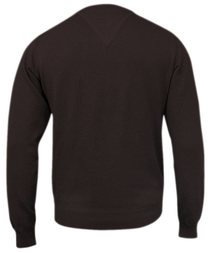 Czekoladowy Męski Sweter w Serek (V-neck) - Adriano Guinari - 100% Bawełna, Elegancki