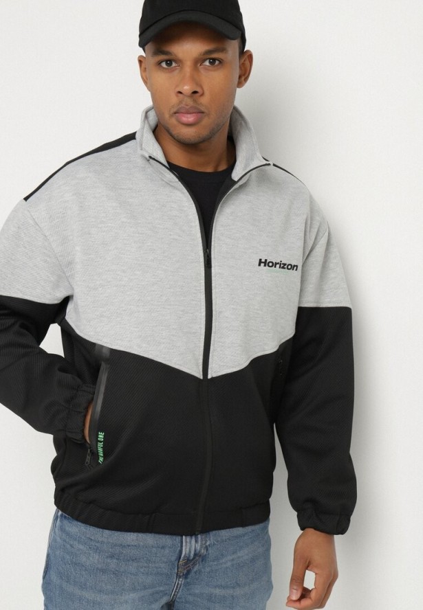 Szaro-Czarna Kurtka Ozdobiona Napisem Fonilia