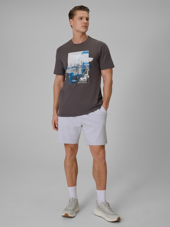 4F T-shirt regular z nadrukiem męski - szary 3XL