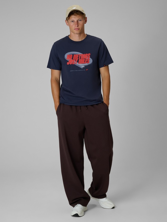 4F T-shirt regular z nadrukiem męski - granatowy XXL