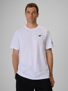 4F T-shirt regular gładki męski - biały XL
