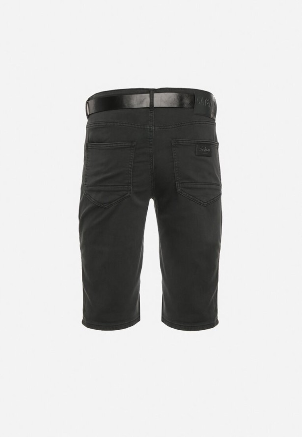 Ciemnoszare Bawełniane Szorty z Wywiniętymi Nogawkami i Paskiem z Ekoskóry Zapinane na Suwak Wannesia