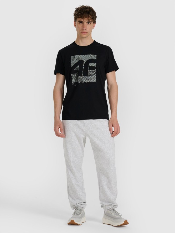 4F T-shirt regular z nadrukiem męski - czarny XXL