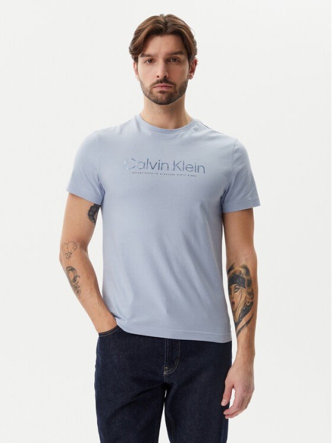 Calvin Klein T-Shirt Satin Bonded Logo K10K114162 Błękitny Regular Fit