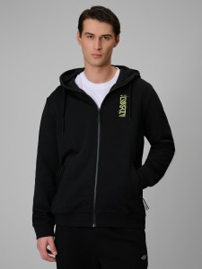 4F Bluza dresowa regular z kapturem męska - czarna XXL