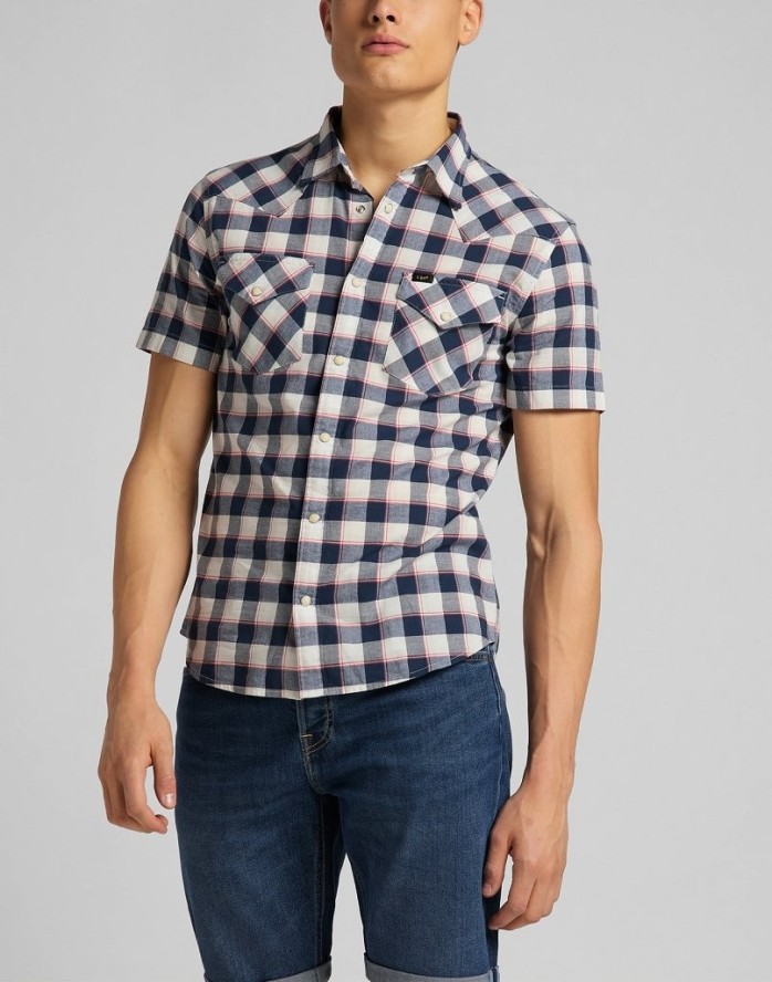 MĘSKA KOSZULA MATERIAŁOWA LEE SS WESTERN NAVY L640KK35 112115279