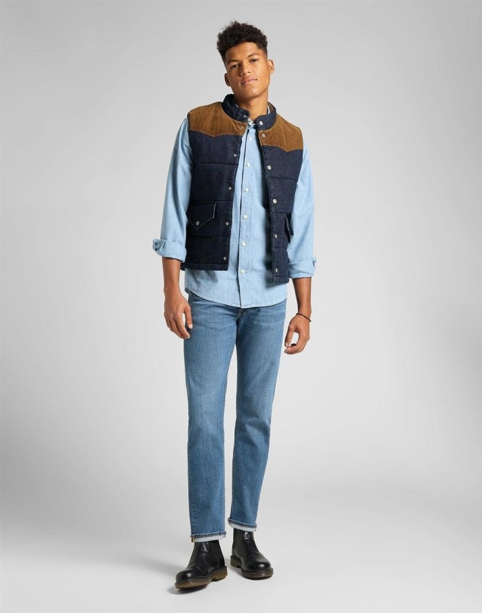 LEE PADDED VEST MĘSKA KAMIZELKA JEANSOWA PUCHOWA RINSE L89VPL36 112141030