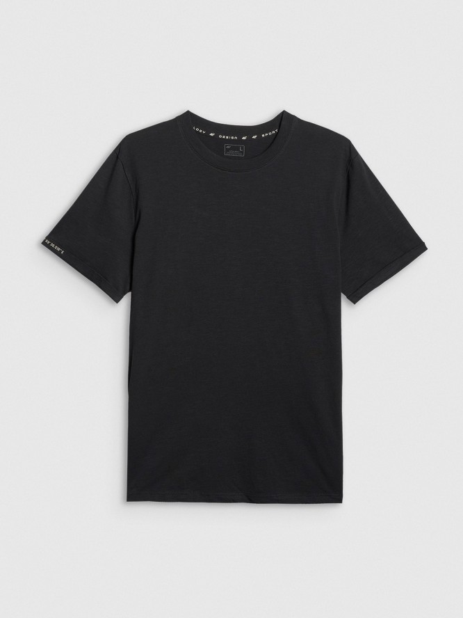 4F T-shirt regular gładki męski - czarny S