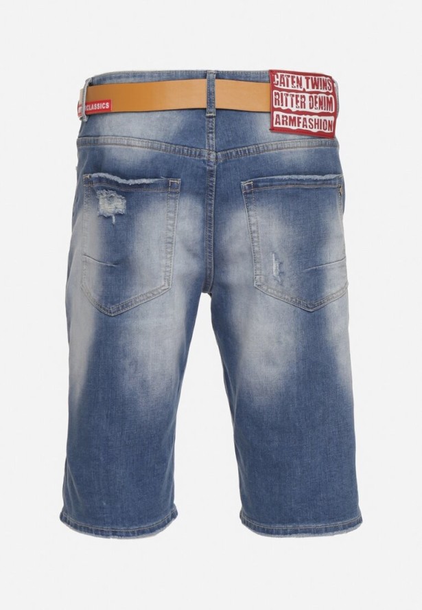 Niebieskie Szorty Jeansowe z Przetarciami i Paskiem z Imitacji Skóry Tleasa