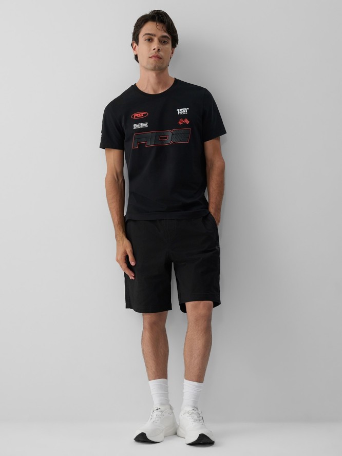 4F T-shirt slim z nadrukiem męski - czarny XL