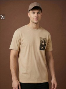 Bawełniana koszulka z nadrukiem - beżowy