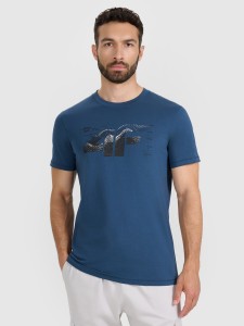 4F T-shirt regular z nadrukiem męski - turkusowy XXL