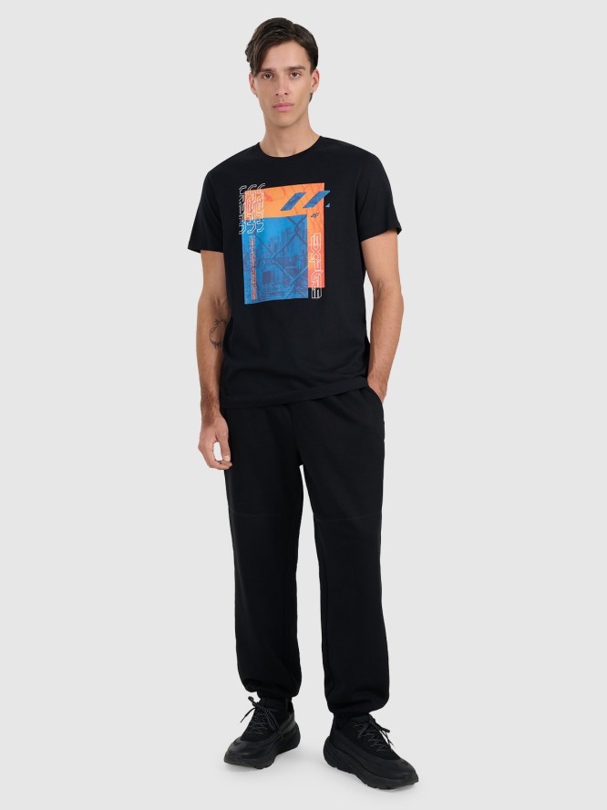 4F T-shirt regular z nadrukiem męski - czarny XL