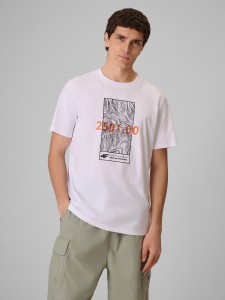 4F T-shirt regular z nadrukiem męski - biały L