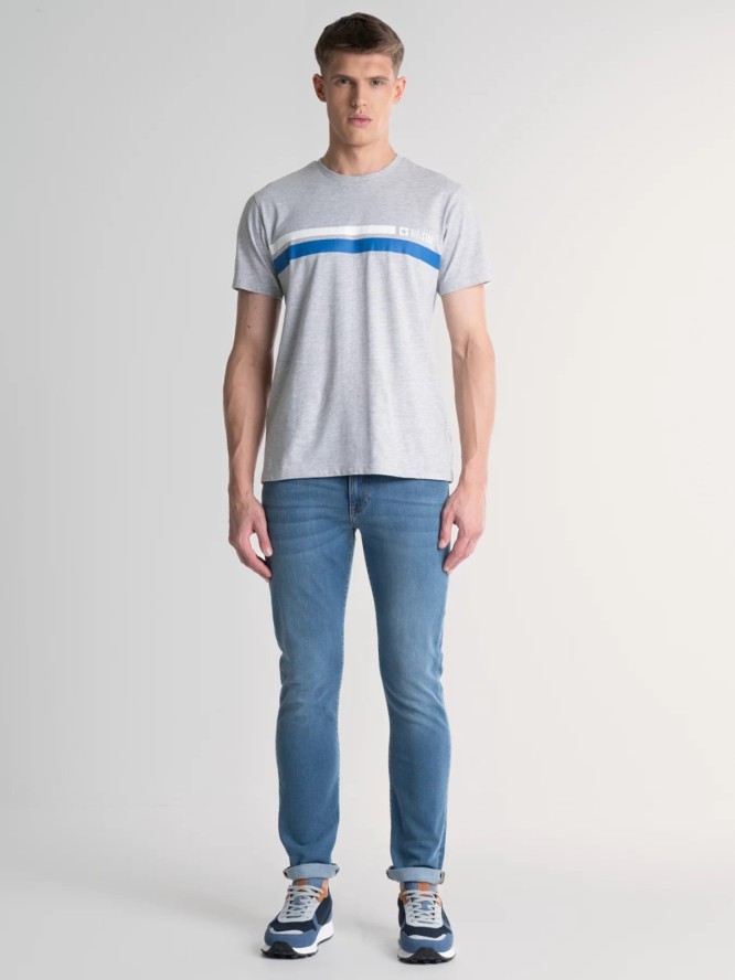 Jeansy męskie dopasowane z przetarciami niebieskie Tobias 367