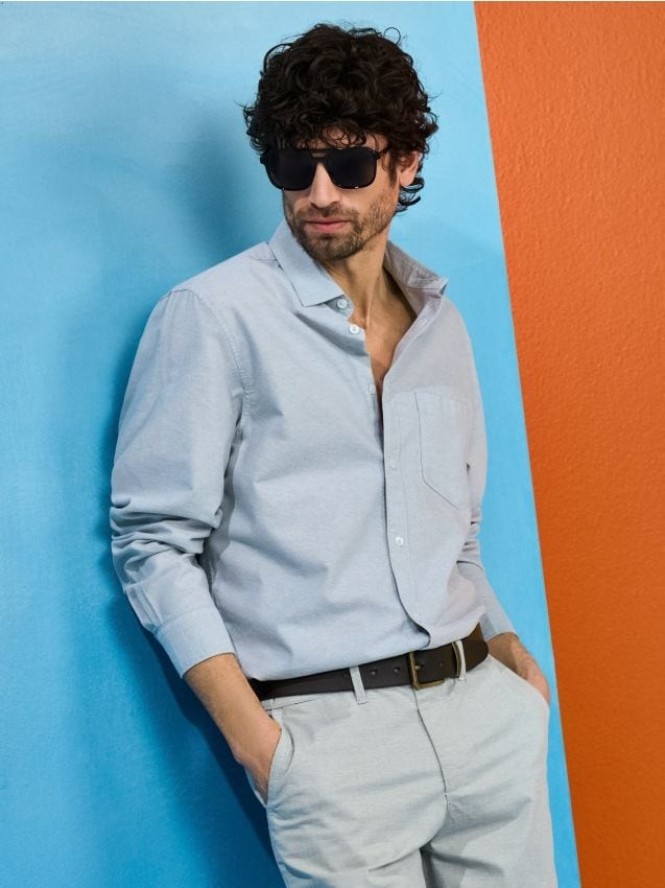 Bawełniana koszula z długim rękawem i kieszenią piersiową - zielony