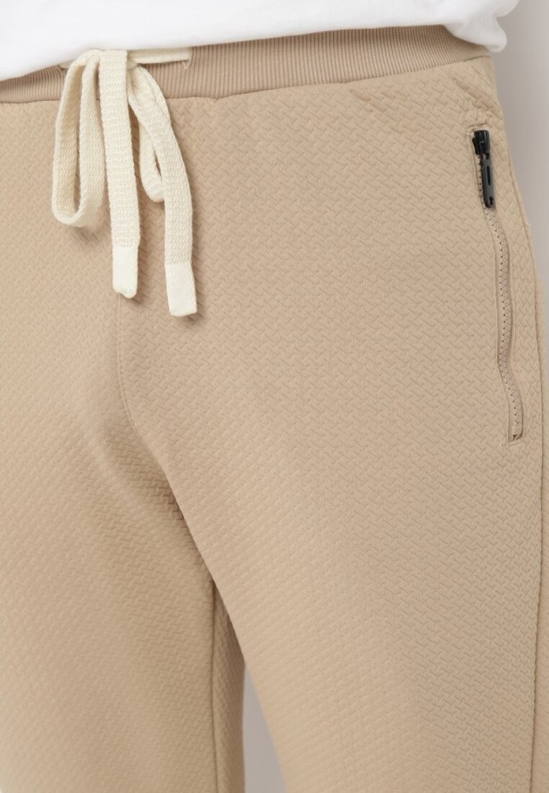 Ciemnobeżowe Spodnie Dresowe z Bawełną z Wysokim Stanem Arliera