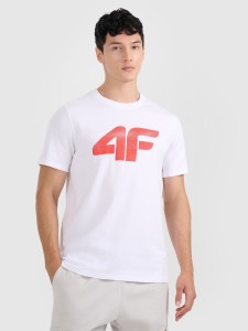 4F T-shirt regular z nadrukiem męski - biały S