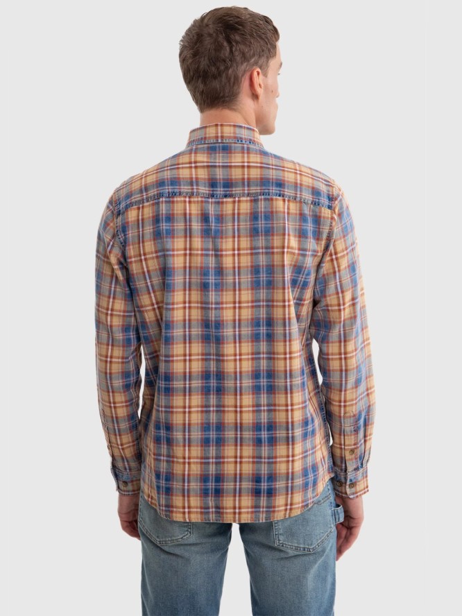 Koszula męska bawełniana w kratę granatowo-pomaraŅczową Indigis 402