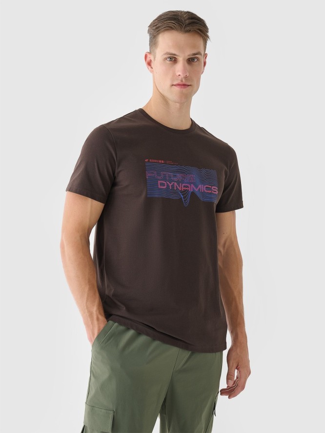 4F T-shirt regular z nadrukiem męski - brązowy S