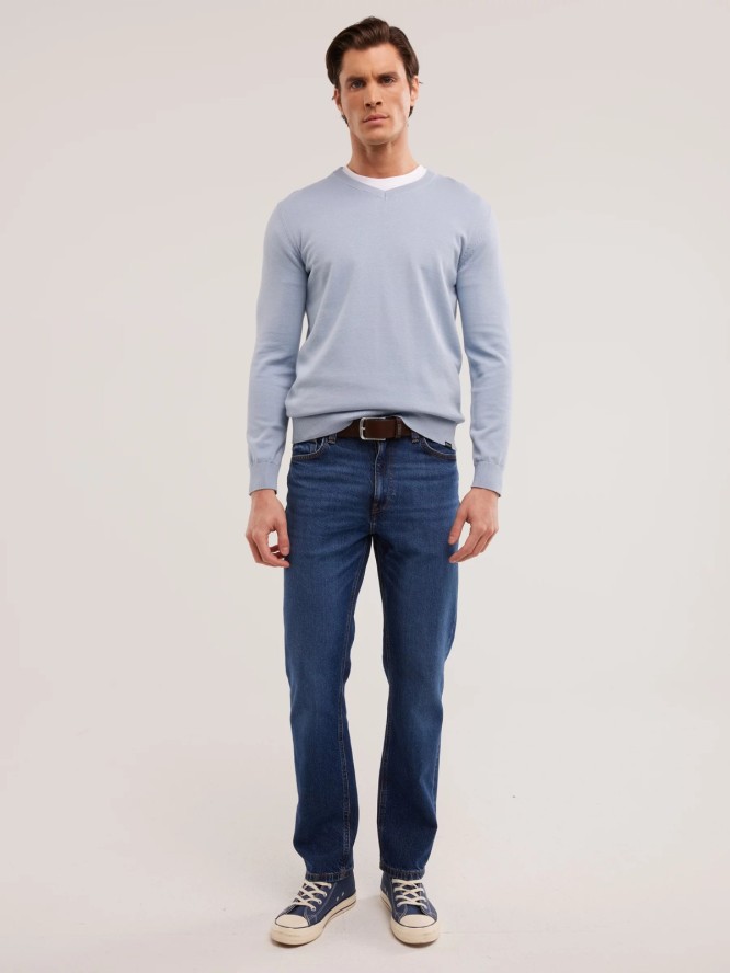 Sweter męski bawełniany z dekoltem v-neck niebieski Vassic 400