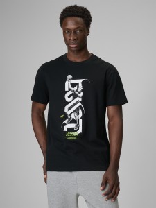 4F T-shirt regular z nadrukiem męski - czarny XXL