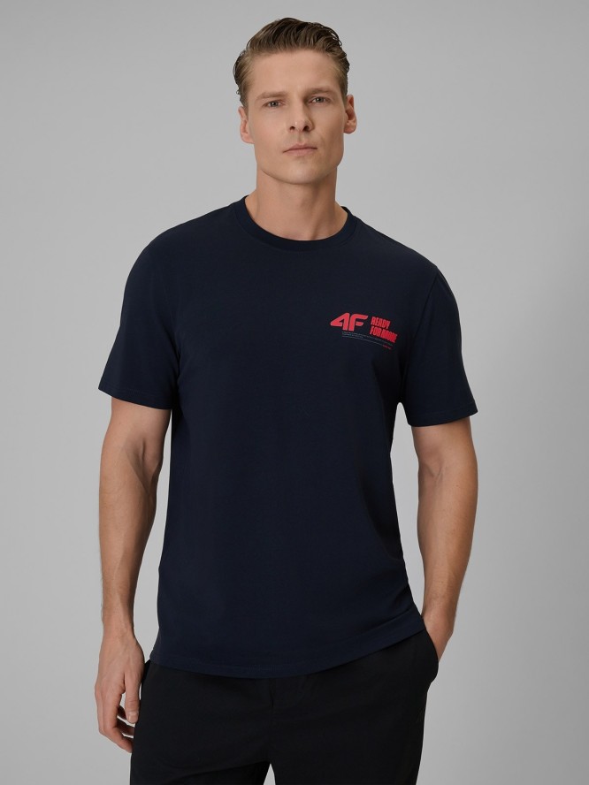 4F T-shirt regular gładki męski - granatowy L