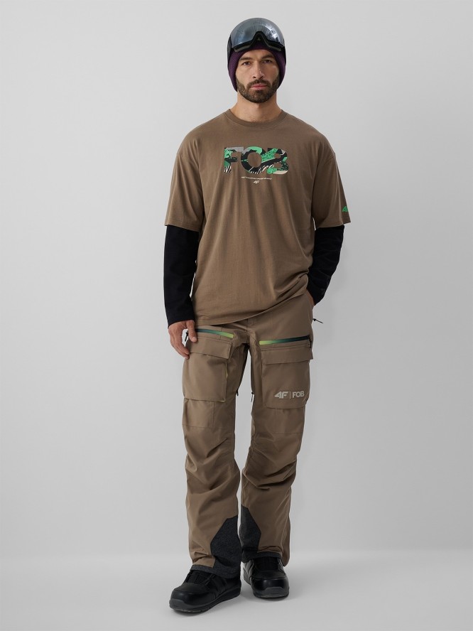 4F T-shirt loose z nadrukiem męski - brązowy L